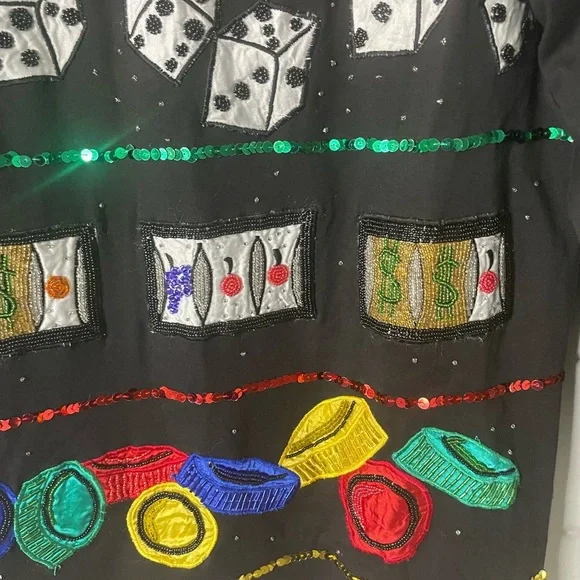 Vintage Cedars Sequin and Beaded Vegas Casino Cotton Sweater Size L - Picture 5 of 9